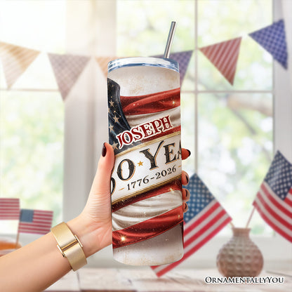 Vintage 250 Years American Flag 20oz Personalized Tumbler With Lid and Stainless Steel Straw, Patriotic USA Independence Day Gift Cup