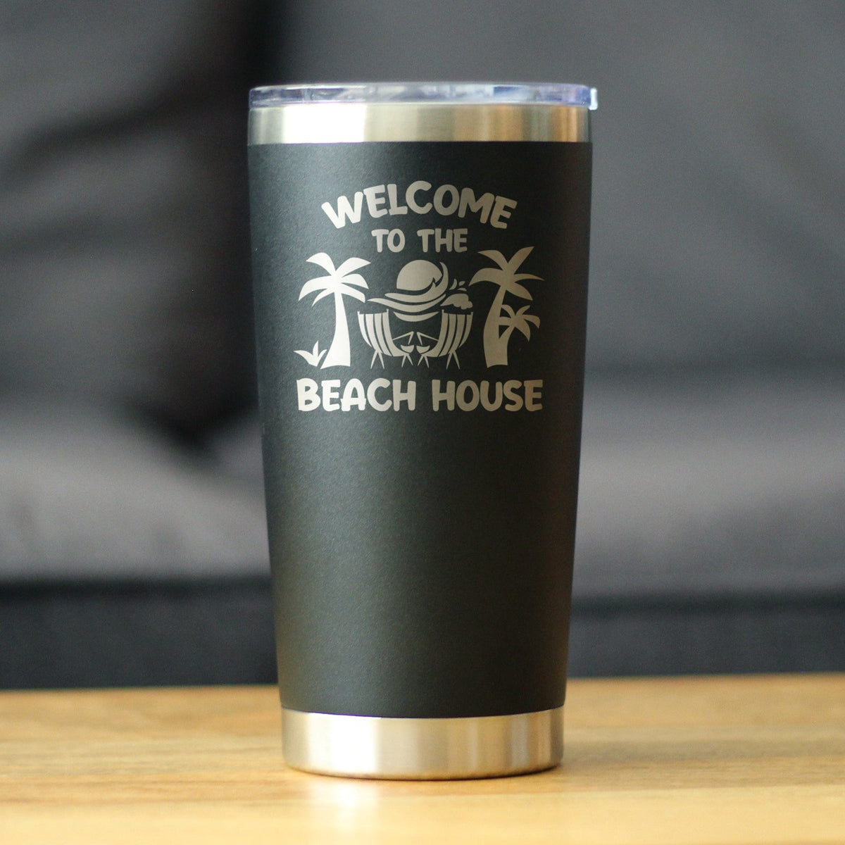 Welcome to the Beach House - Insulated Coffee Tumbler Cup with Sliding Lid - Stainless Steel Insulated Mug - Ocean Gifts & Decor