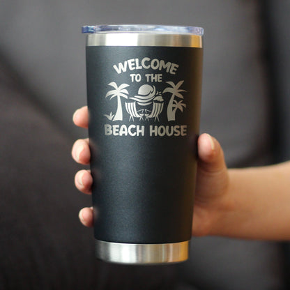 Welcome to the Beach House - Insulated Coffee Tumbler Cup with Sliding Lid - Stainless Steel Insulated Mug - Ocean Gifts & Decor