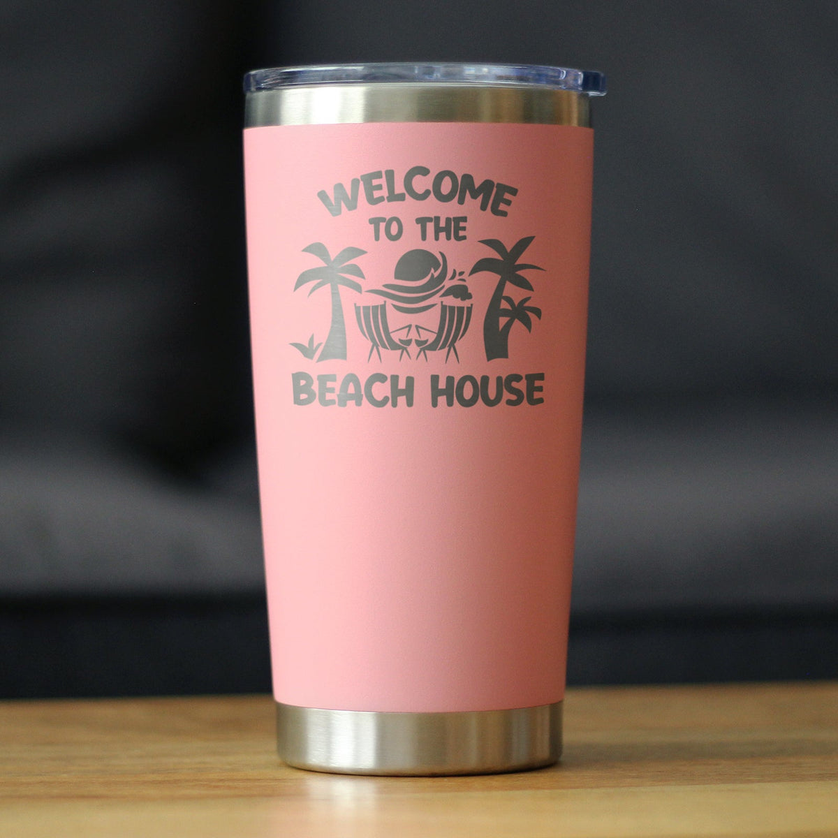 Welcome to the Beach House - Insulated Coffee Tumbler Cup with Sliding Lid - Stainless Steel Insulated Mug - Ocean Gifts & Decor