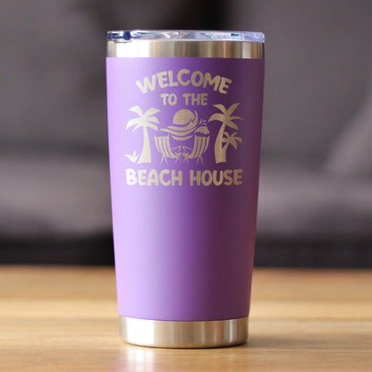 Welcome to the Beach House - Insulated Coffee Tumbler Cup with Sliding Lid - Stainless Steel Insulated Mug - Ocean Gifts & Decor