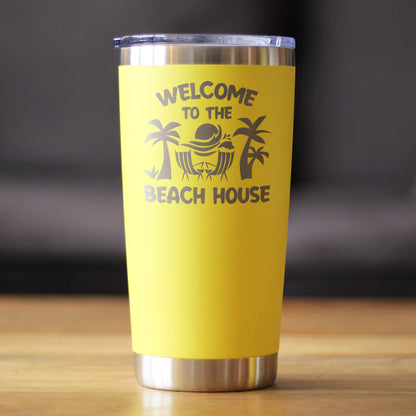 Welcome to the Beach House - Insulated Coffee Tumbler Cup with Sliding Lid - Stainless Steel Insulated Mug - Ocean Gifts & Decor