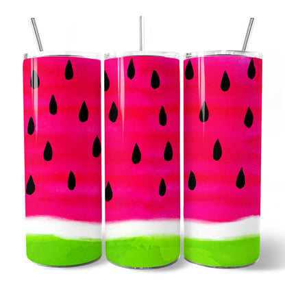 Watermelon Slice Pattern 20oz Personalized Tumbler With Lid and Stainless Steel Straw, Fun Summer Fruit Gift Cup